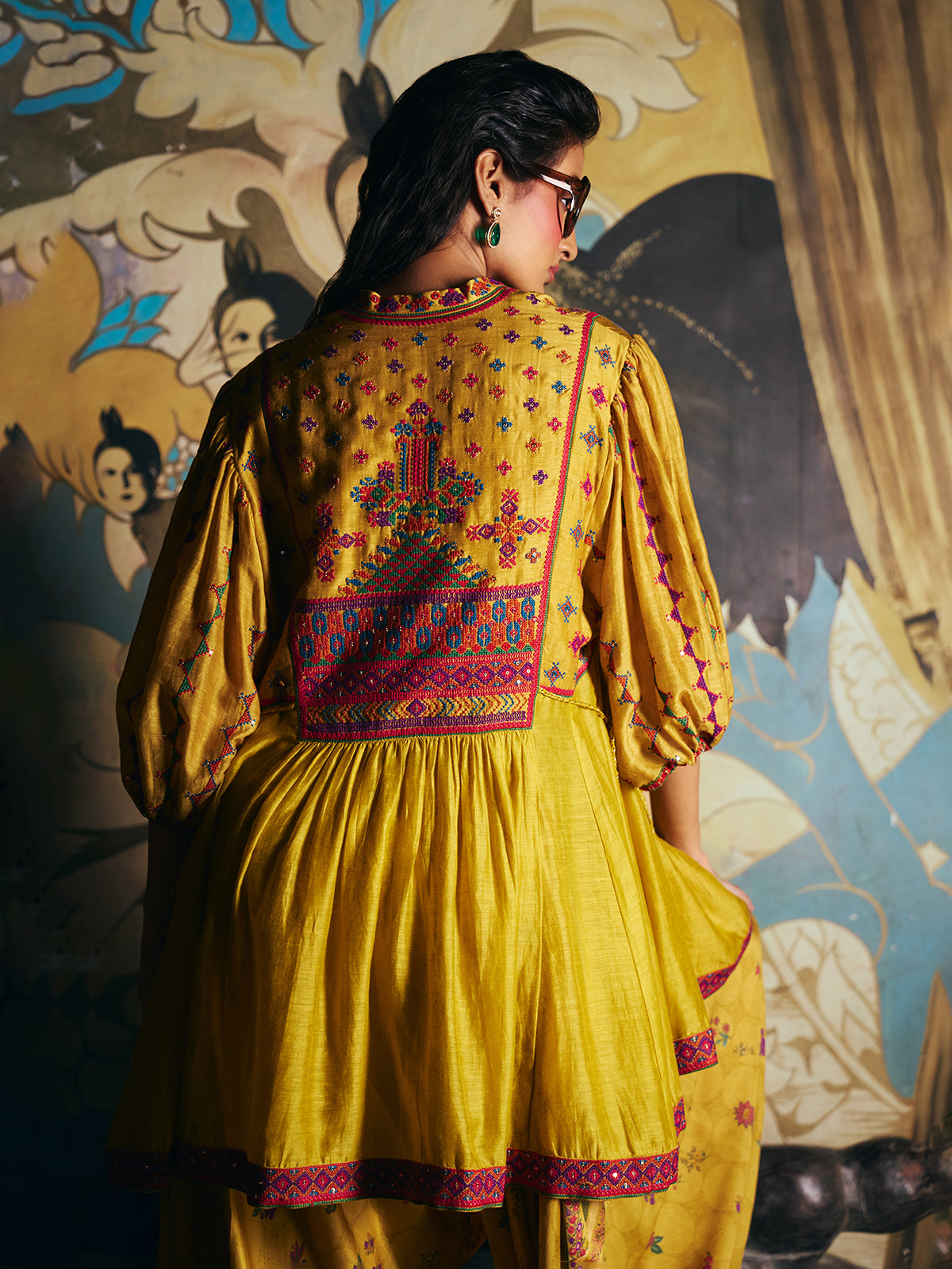 Mustard yellow womens dhoti suit