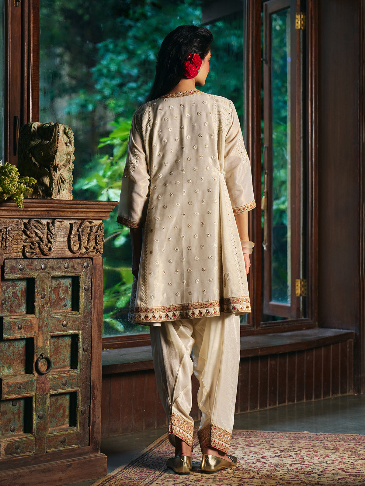 Ivory white womens salwar suit with paisley embroidery