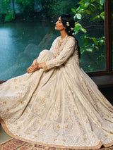 Off white womens floor length anarkali suit with dupatta