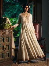 Off white womens floor length anarkali suit with dupatta