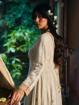 Off white womens floor length anarkali suit with dupatta
