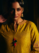 Mehendi yellow womens Patola print salwar suit with embroidery