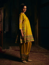 Mehendi yellow womens Patola print salwar suit with embroidery