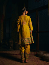 Mehendi yellow womens Patola print salwar suit with embroidery
