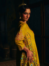 Mehendi yellow womens Patola print salwar suit with embroidery