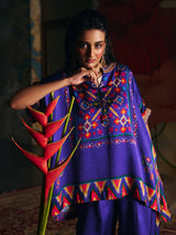 Royal blue womens designer fusion palazzo suit with Kutchi motifs