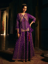 Purple womens palazzo suit with paisley embroidery