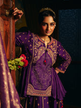 Purple womens palazzo suit with paisley embroidery