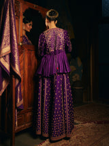 Purple womens palazzo suit with paisley embroidery