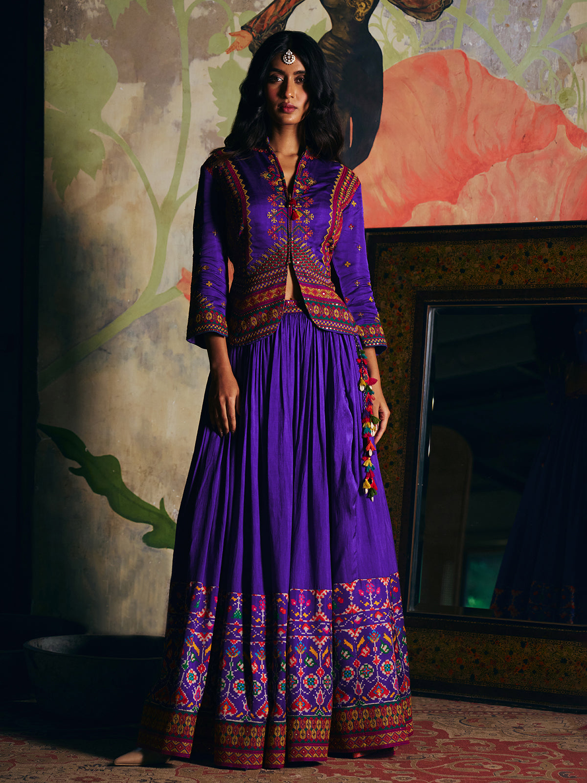 Royal blue womens patola print lehenga choli