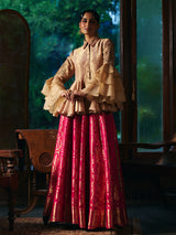 Pink beige womens banarasi brocade lehenga choli