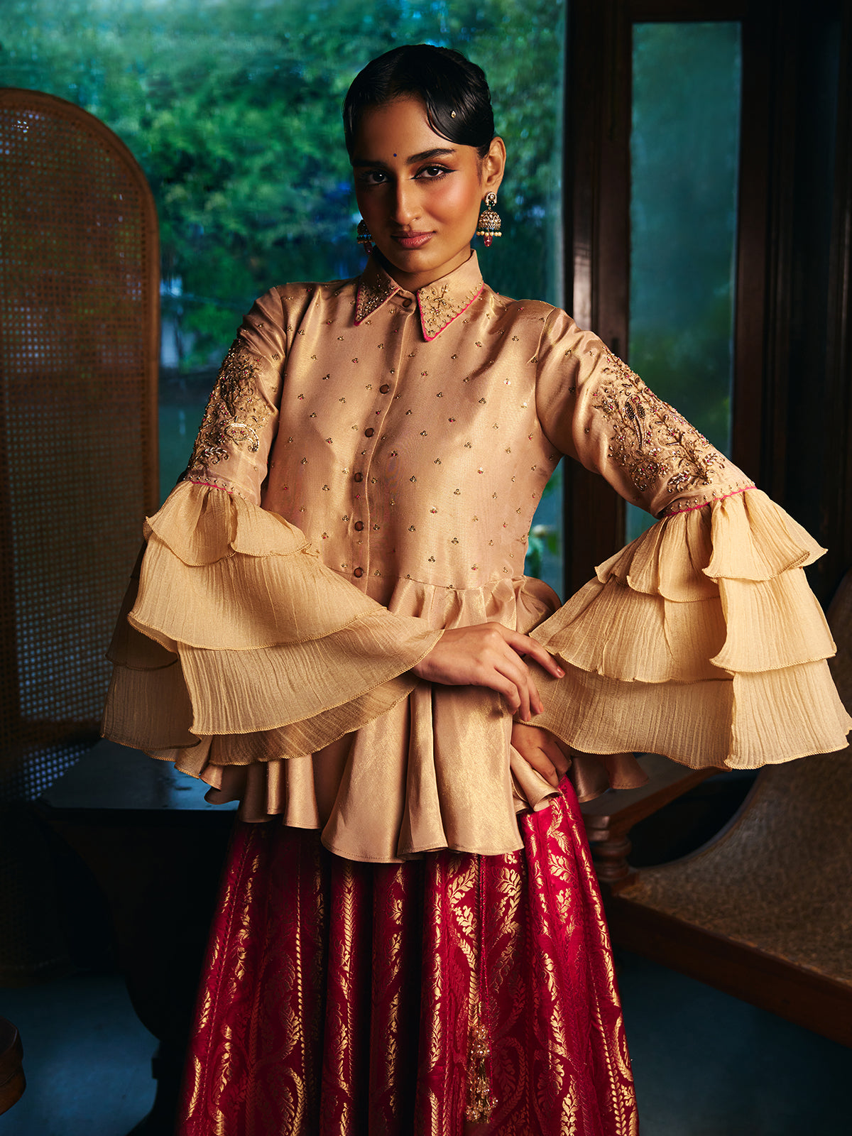 Pink beige womens banarasi brocade lehenga choli