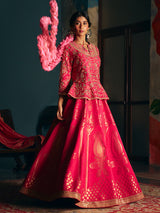 Magenta pink womens mughal angrakha lehenga choli