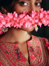 Magenta pink womens mughal angrakha lehenga choli