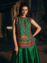 Green womens kutchi embroidered lehenga choli