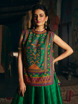 Green womens kutchi embroidered lehenga choli