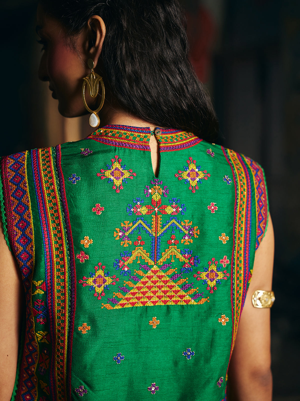 Green womens kutchi embroidered lehenga choli