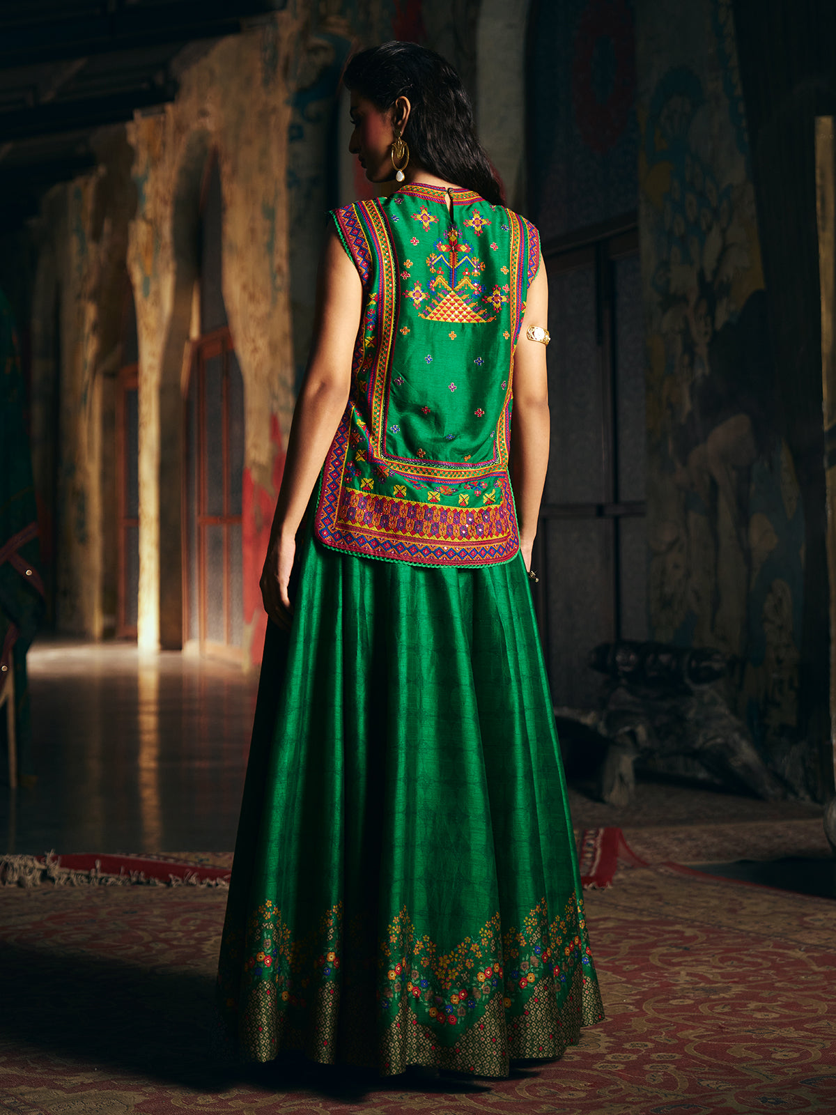 Green womens kutchi embroidered lehenga choli