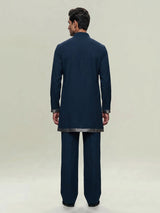 Rama blue metallic men wedding kurta suit