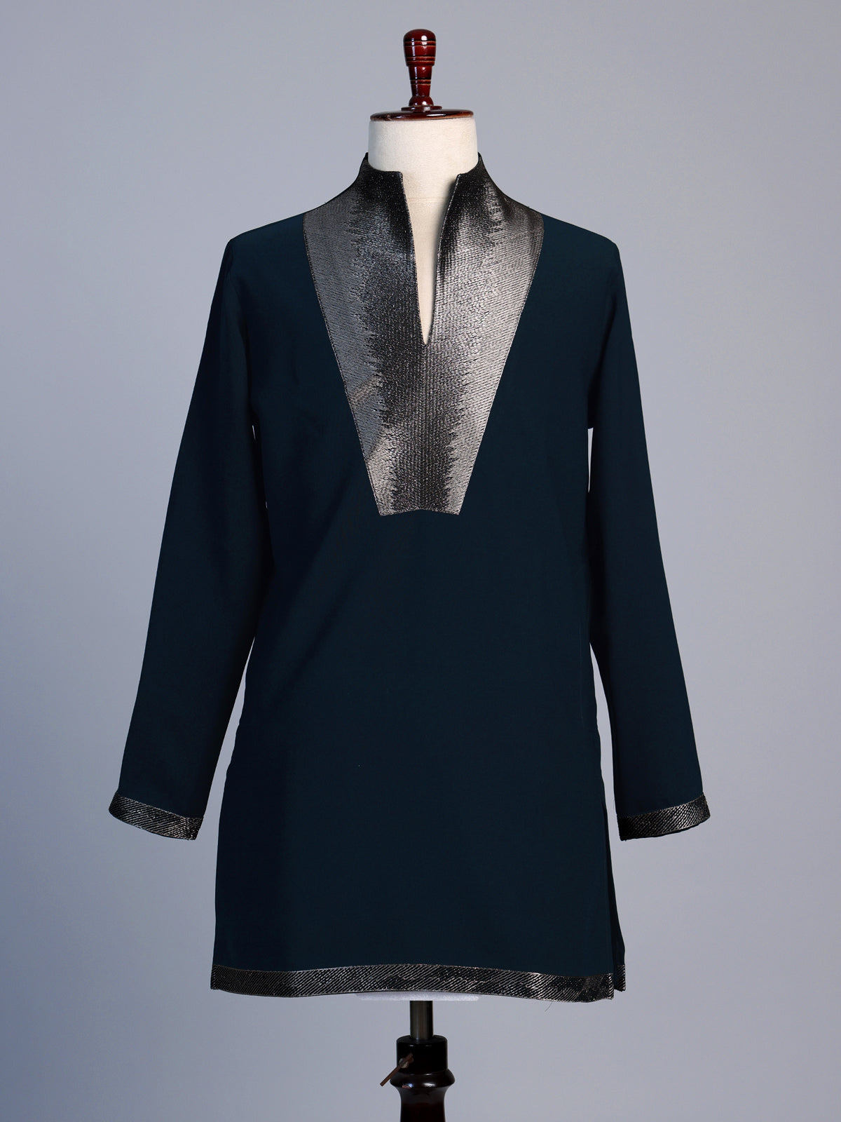 Rama blue metallic men wedding kurta suit