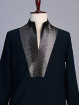 Rama blue metallic men wedding kurta suit