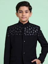 Black boys coat suit with geometric mosaic rhinestone detailing