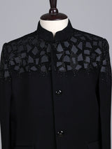 Black boys coat suit with geometric mosaic rhinestone detailing