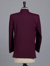 Wine boys jodhpuri suit with jacquard texture and metallic brooch