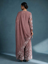 Light brown tissue silk pakistani palazzo suit with embellished dupatta