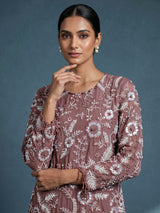 Light brown tissue silk pakistani palazzo suit with embellished dupatta