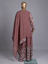 Light brown tissue silk pakistani palazzo suit with embellished dupatta