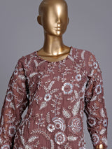 Light brown tissue silk pakistani palazzo suit with embellished dupatta