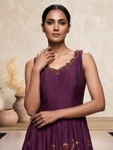 Purple silk anarkali suit with zardosi and pearl embellished details