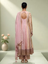 Pink silk anarkali suit with zardosi and diamond embellishments