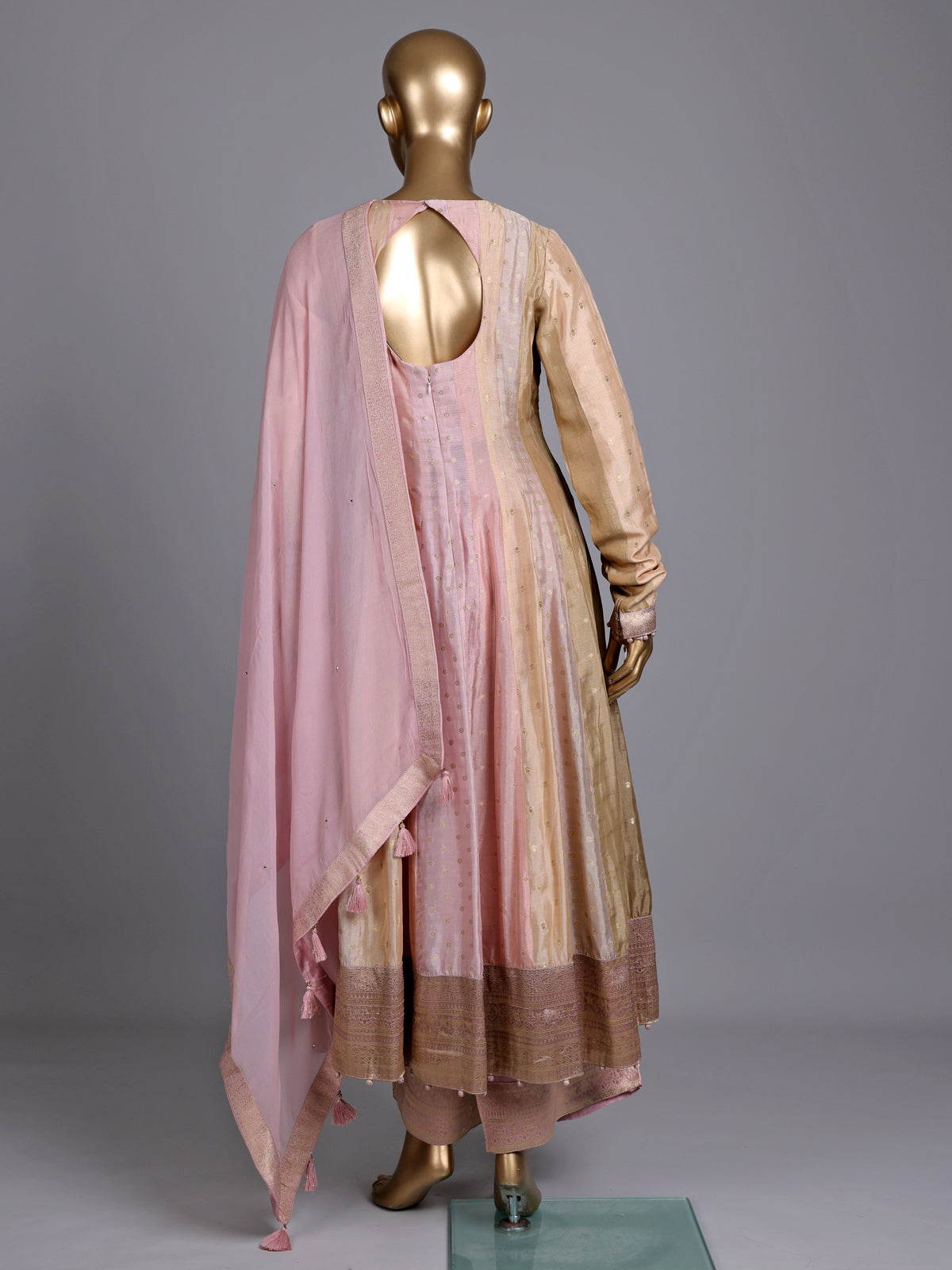 Pink silk anarkali suit with zardosi and diamond embellishments