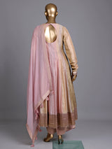 Pink silk anarkali suit with zardosi and diamond embellishments