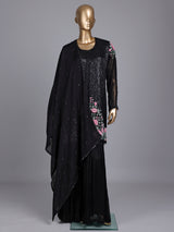 Black tissue silk sharara suit with cutdana and tassel detailing