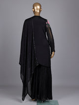 Black tissue silk sharara suit with cutdana and tassel detailing
