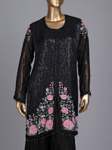 Black tissue silk sharara suit with cutdana and tassel detailing