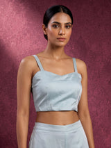 Mint blue organza and satin silk designer palazzo suit with cutdana