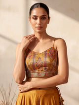 Mustard yellow satin silk designer three piece palazzo suit with zardosi