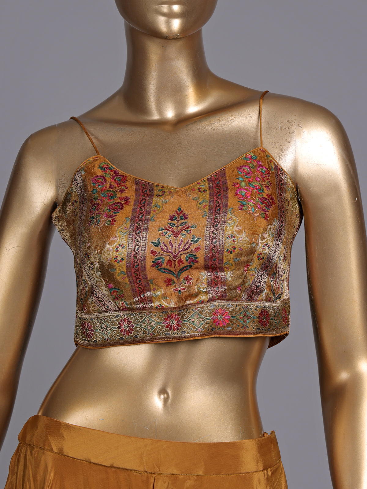 Mustard yellow satin silk designer three piece palazzo suit with zardosi