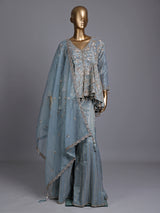 Mint blue tissue silk palazzo suit with cutdana and sequins
