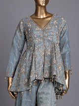 Mint blue tissue silk palazzo suit with cutdana and sequins