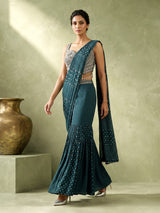 Peacock green soft georgette sharara suit with stone embellishments