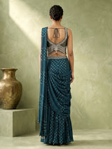Peacock green soft georgette sharara suit with stone embellishments