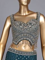Peacock green soft georgette sharara suit with stone embellishments