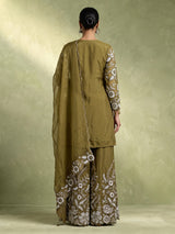 Mehendi green tissue silk pakistani palazzo suit with pearl detailing