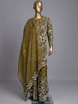 Mehendi green tissue silk pakistani palazzo suit with pearl detailing