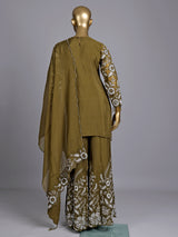 Mehendi green tissue silk pakistani palazzo suit with pearl detailing